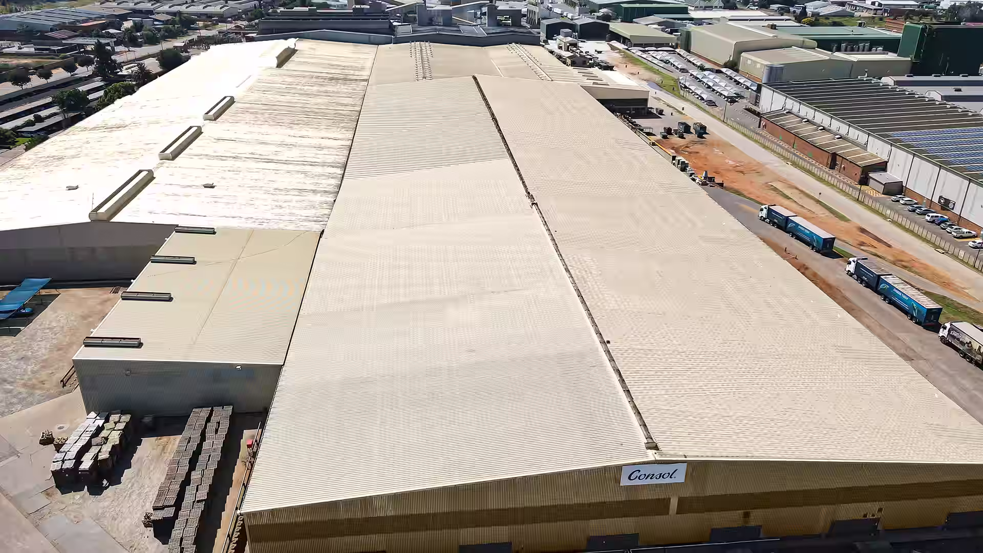 Flashing repair on an office park roof in Johannesburg